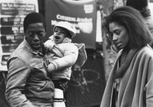 Charles Lane, his daughter Nicole Alysia, and Sandye Wilson on the set of "Sidewalk Stories," 1989